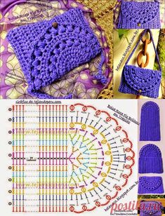 the crocheted purse is shown with instructions to make it