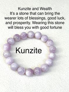 10 MM natural Kunzite handmade bracelet , ships from USA Hand Made - ships from USA Crystal Bead Bracelet Ideas, Bead Bracelet Ideas, Crystal Bead Bracelet, Crystals Healing