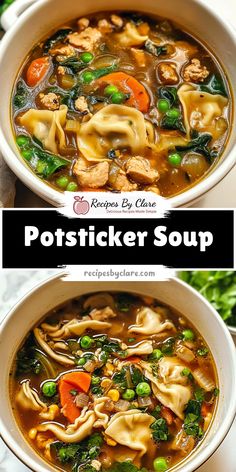 Quick and cozy potsticker soup loaded with shiitake mushrooms, bok choy, and a flavorful garlic-ginger broth. This comforting dish is perfect for a warm, satisfying meal with a hint of sesame.  Ingredients: 8 oz shiitake mushrooms, sliced 2 tbsp fresh ginger, minced 6 cups vegetable broth 16-20 oz frozen potstickers  A savory garlic-ginger broth, tender potstickers, and fresh veggies make this soup a warm, hearty delight. Book Choy Soup Recipe, Potsticker Soup Bokchoy, Wonton Soup Bokchoy, Potstickers Soup Recipe, Frozen Potsticker Soup, Potsticker Soup With Mushrooms, Potsticker Soup Recipe, Vegetable Soup Bokchoy, Soup Dumpling Soup