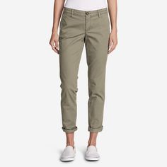 Women's Stretch Legend Wash Pants - Boyfriend | Eddie Bauer Non-stretch Cotton Casual Chinos, Fitted Cotton Pants With 5-inch Inseam, Casual Non-stretch Cotton Chinos, Casual Solid Color Mid-rise Chinos, Elevated Casual Tapered Pants With Comfort Waistband, Casual Cotton Capris For Fall, Stretch Pants For Elevated Casual Fall Wear, Elevated Casual Solid Ankle-length Pants, Non-stretch Solid Cotton Cargo Pants