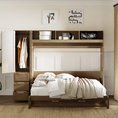 Full Size Murphy Bed with Wardrobe, Drawers and Open Shelves Cool Beds For Kids, Full Size Murphy Bed, Bed Wardrobe, Bed Boards, Bunk Bed Loft, Wardrobe Drawers, Kids Beds, Toddler Beds