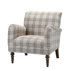 14 Karat Home Contemporary Gray Plaid Accent Arm Chair with Linen Fabric and Wood Frame in the Chairs department at Lowes.com Plaid Chair, Velvet Sleeper Sofa, Adjustable Office Chair, Velvet Living Room, Upholstered Accent Chairs