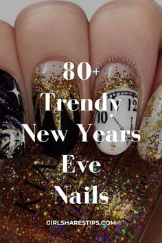 New Year New Me Nails, Nail Happy New Year, French Manicure New Years Nails, Disco Manicure, Black Square Nail Ideas, Nails For Las Vegas Trip, Party Nails New Years Eve Sparkle, Gold Sparkle French Tip Nails, New Years Manicure