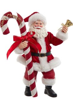 a santa clause holding a candy cane in his hand