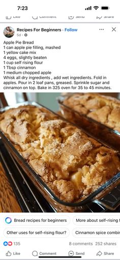 Apple Pie Bread, Apple Pie Filling Recipes, Boxed Cake Mixes Recipes, Pie Filling Recipes, Canned Apples, Fruit Bread, Apple Bread, Bread Recipes Sweet, Apple Pies Filling