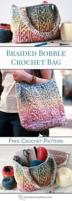 crochet bag with two pictures showing how to make it in the same color scheme