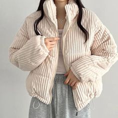 Warm Corduroy Puffer Jacket - S / Beige - Jackets Curdoroy Jacket Outfits, Puffer Jacket Aesthetic, Corduroy Puffer Jacket, Corduroy Puffer, Kawaii Swimsuit, Dark Academia Clothing, Corduroy Material, Puff Jacket, Cottagecore Fashion