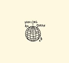 the dancing queen logo is shown in black on a beige background with an arrow pointing to it