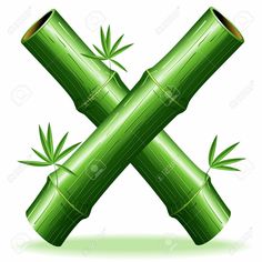 the letter x made up of bamboo sticks with leaves on top, in green color