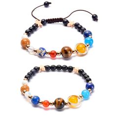 PRICES MAY VARY. Solar system bracelet has a very creative and unique design; Unisex, suitable for men and women; When you wear it, You are the sun, all the eight planets revolve around you There are two styles for this bracelet set, one is elastic and the other is woven with rope; Elastic bracelet length: 7.28" (18.5CM), The rope braided bracelet is adjustable and suitable for most people This is the coolest bracelet for people who likes astronomy! The beads represent the eight planets: Neptune Planets Neptune, Eight Planets, Solar System Bracelet, Moon Man, Earth Space, Mars Red, Space Universe, Yellow Agate, You Are The Sun