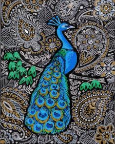 a painting of a peacock on a black background