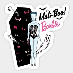 a sticker with a woman in a skeleton swimsuit and text that reads mai - boo bake