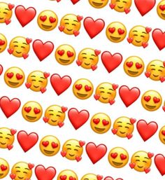 many different emoticions with hearts and faces in the shape of hearts on a white background