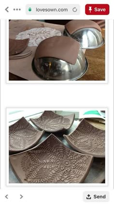 two pictures of plates and pans on top of each other with the same design