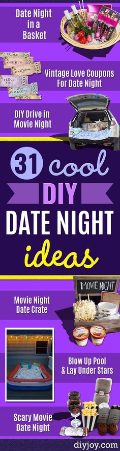 a poster with different types of food on it and the words, date night ideas