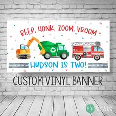 a sign that says, help honk zoom vedom hudson is two custom vinyl banner