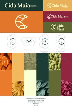 the color scheme for cida mai is shown in several different colors and sizes, including orange