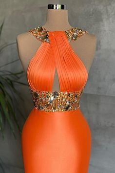 Bellasprom Beadings Mermaid Evening Dress Long Off-the-Shoulder Sleeveless Prom Dress, Prom Dress Mermaid, Dresses Orange, Classy Gowns, Lace Gown Styles, Kids Dress Wear, Dress Mermaid, Haute Couture Dresses, Prom Dresses Sleeveless