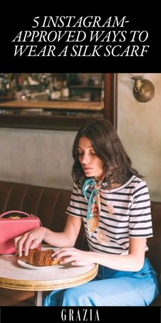 5 Instagram-Approved Ways To Wear A Silk Scarf Silk Scarf Outfit Summer, How To Wear Silk Scarf, How To Wear A Silk Scarf, French Scarf Style, Silk Scarf Styling, Scarf Outfit Summer