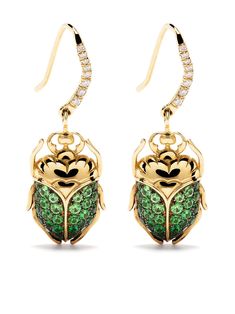 18kt yellow gold 18kt yellow gold Scarab tsavorite and diamond earrings from AURELIE BIDERMANN featuring pavé setting and hook fastening. Two's company. These earrings come as a pair.. | Aurélie Bidermann 18kt yellow gold Scarab tsavorite and diamond earrings Gold Beetle, Diamond Earrings Gold, Bug Jewelry, Insect Collection, Aurelie Bidermann, Art Nouveau Design, Simple Green, Emerald Jewelry, Lovely Jewellery