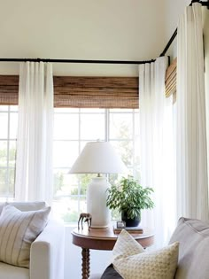 a living room filled with furniture and a lamp