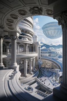 Step into a breathtaking futuristic city with elegant white marble architecture, floating platforms, and captivating 3D design. A perfect blend of classical and modern sci-fi aesthetics for architecture lovers and sci-fi fans. Save this for future design inspiration! #FuturisticCityscape #ModernArchitecture #3DDesign