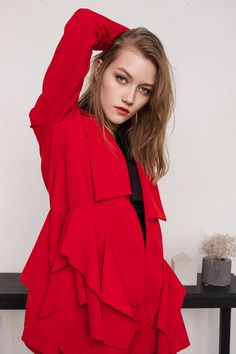 Blazer women / Red blazer / Red jacket women / Gift for women / Avant garde clothing / Suit women / Red suit / Birthday gift You can buy the whole suit or separate pieces, check other listings. Composition 100% Polyester Model is 175cm height Size S - M - L - XL Size guide S Bust: 86-89cm, Waist: 66-69cm, Hips: 94-97cm M Bust: 90-93cm, Waist: 70-73cm, Hips: 98-101cm L Bust: 94-102cm, Waist: 74-82cm, Hips: 102-109cm Care Machine Wash Cold / 30 degree Hand Wash Cold Dry cleaning Cool iron If you h Red Evening Blazer For Spring, Solid Long Sleeve Blazer For Parties, Long Sleeve Solid Color Party Blazer, Solid Long Sleeve Party Blazer, Red Long Sleeve Holiday Outerwear, Spring Party Blazer With Ruffles, Red Long Sleeve Blazer For Winter, Chic Holiday Outerwear, Red Holiday Blazer With Long Sleeves