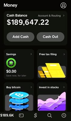 an iphone screen showing cash balance and savings