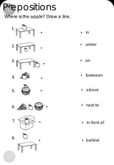 worksheet for prepositions to learn how to draw a line with pictures