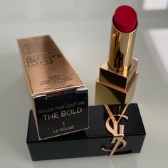 An Ultra-Pigmented Satin Lipstick With Buildable-Shine Finish And Full Coverage Color In One Swipe. An Innovative Formula With Red Floral And Grape Oils Helps Lips Feel Comfortable And Moisturized For Up To 10 Hours. The Bold Finish Is More Reflective Than A Classic Satin Lipstick And More Subtle Than A High-Shine Lip Gloss. Choose The Bold For A Pop Of Color, Daring Nude, Or Striking Red Lip. Shade: Le Rouge (Blood Red) *Brand New In Box. Authentic Brand. Yves Saint Laurent Lipstick, Ysl Rouge Volupte Shine, Grape Oil, Lip Shade, Matte Lipstick Shades, Ysl Lipstick, Yves Saint Laurent Makeup, Cream Lip Stain, High Shine Lip Gloss