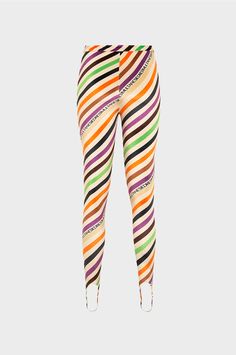 Diagonal striped leggings. Fit runs true to size Colorful stripes printed leggings This item is Final Sale. Jersey Pants, Striped Leggings, Global Fashion, Printed Leggings, Y2k Fashion, Stripe Print, Moda Operandi, Daily Fashion, Sequin Dress