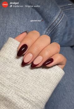 French Color Manicure, Long Almond Acrylic Nails Fall, Nails Ideas Autumn 2024, Holiday Color Nails, Red And Gold Tip Nails, Color Nails 2024, October Nails Round, Fall Nails Long Almond, Nail Inspo Autumn 2024