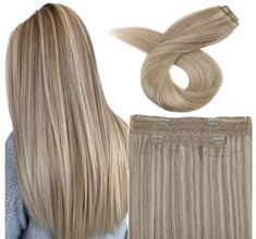 ** 1-2 week processing + shipping time ** --------- A cool ash blonde base with neutral light blonde highlights.  The halo is suitable for individuals with finer hair that are wanting to add fullness and length while still looking natural.  The halo takes seconds to install and is the most comfortable hair extensions option on the market. Perfect for everyday wear! Easy to wear hair extensions. No glue, no tugging! Add length and volume to your hair instantly! Simply section out the hair, insert the halo so the wire is sitting comfortably at the top of your hair. Brush/comb out your hair to blend with the extensions. Done!  If you are planning for a night of dancing and need more security, simply stick on the velcro clips to the fabric weft and once you've inserted the halo, clip the clips Pink Blonde Highlights, Easy Hair Extensions, Hair Extensions Halo, Hair Ash Blonde, Sunny Hair, Hair Halo, Brown With Blonde, Hair Extension Care, Hair Extensions Before And After