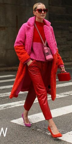 Block Button, Double Breasted Overcoat, Coat Pocket, Pink Coat, Red Outfit, Outerwear Women, Color Combinations, Color Block