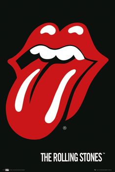 the rolling stones logo on a black background with white and red lips, which appear to be kissing