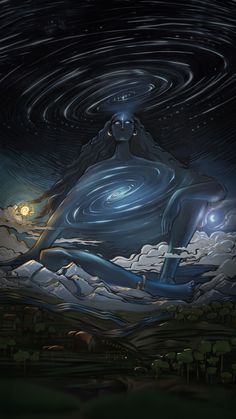 an artistic painting of a whale in the night sky