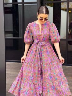 DRESS Semi Long Tops Design, Printed Dress Ideas, Stylish Cotton Dresses, Cute Frock Design, A Line Kurti Designs, Simple Dress Casual, Long Summer Dress, Simple Frock Design, Casual Frocks