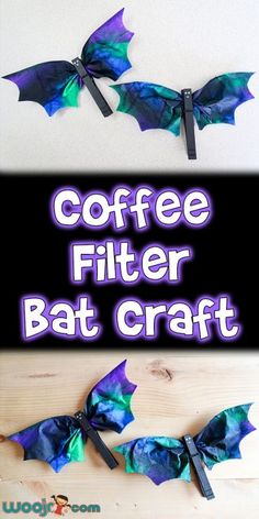 coffee filter bat craft with text overlay that says coffee filter bat craft on it