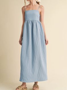 The Florence Maxi Dress is so gorgeous! Featuring adjustable spaghetti straps, an empire waist, smocked back, maxi length, and side pockets. You will want to twirl in this all summer long! 95% Polyester 5% Spandex Hand Wash Long Sleeveless Dress, Blue Linen Dress, Sleeveless Long Dress, Baby & Toddler Clothing, Beach Dress, Linen Dress, Empire Waist, Dresses Long, Toddler Outfits