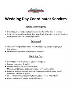 the wedding day coordination services flyer