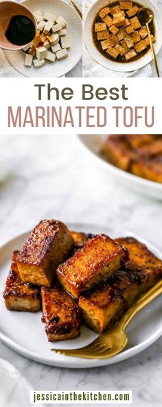 the best marinated tofu recipe on a white plate