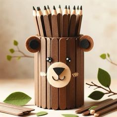 a pencil holder made to look like a bear