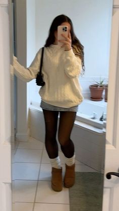 #BEAUTY, #RELATIONSHIPS #Fashion #Animals #Outfits #Winter #Outfits #Animal Cute Aesthetic Outfits Winter, Tights With Uggs Outfit, Black Skirt And Flannel Outfit, Cold Outfit Inspiration, Oversized Sweater Fall Outfits, Platform Winter Shoes, Knees High Boots Outfit, Thanksgiving Cute Outfits, Ugg Boots And Skirt Outfit