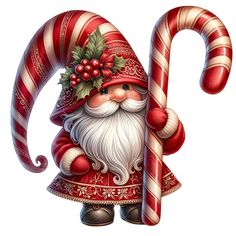 a santa clause holding a candy cane in his hand