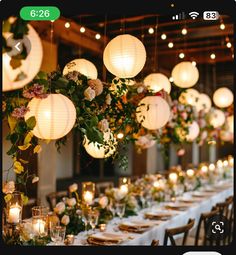 an image of a table setting with paper lanterns