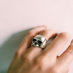 This is the Goodbye Geezer, a skull ring designed to slot perfectly on top of your Golden Geezer or to be worn by itself. Made with 100% recycled hallmarked 925 sterling silver. Thick Ring, A Skull, Ring Sizer, Skull Ring, Ring Designs, 925 Sterling Silver, Band, Sterling Silver, Ring