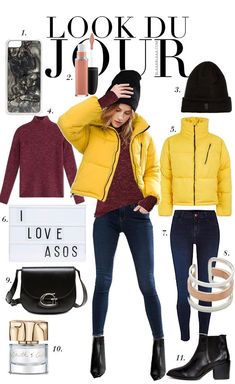 Yellow Jacket Outfit Winter, Yellow Puffer Jacket Outfit, Yellow Jacket Outfit, Winter Outfits London, London Winter Fashion, Yellow Puffer Jacket, Winter Jacket Outfits