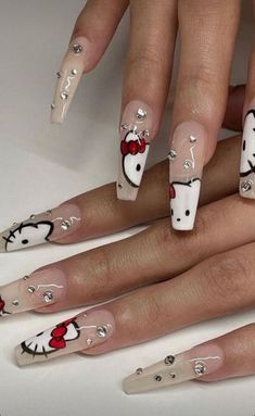 Hello Kitty Nails Art, Kitty Nails, Anime Nails, Grunge Nails, Hello Kitty Nails, Really Cute Nails