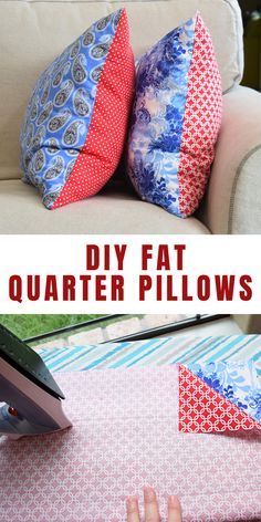 Grab a few fat quarters and you're on your way to inexpensive throw pillows. Even if you're a new sewist I can show you how! Fat Quarter Sewing Projects, Small Throw Pillows, Pillows Diy, Sewing Caddy, Pillow Projects, Quilt Projects, Small Sewing Projects, Diy Pillows, Sewing Projects For Beginners