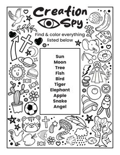 a coloring page with the words creation and symbols